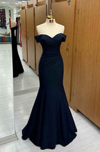 Off the Shoulder Strapless Long Mermaid Prom Dress Black Sleeveless