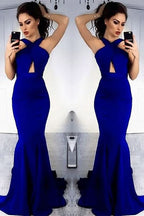 Royal Blue Halter Mermaid Prom Dress BM bride