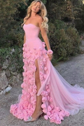 Strapless Sleeveless Long Mermaid Prom Dress With Split Appliques