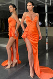 Orange Sweetheart Mermaid Evening Dress with Split BM bride