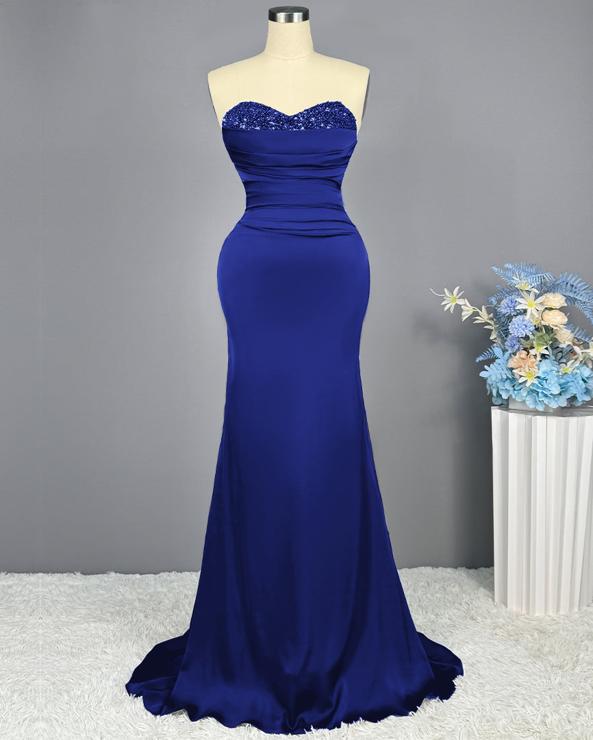 Red Sweetheart Sleeveless Sequined Mermaid Prom Dress BM bride