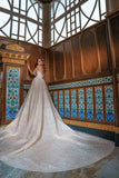 Off-the-Shoulder Sequined Long Wedding Dress with Slit BM bride