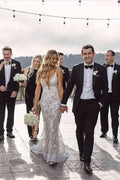 Mermaid Spaghetti Straps Lace V-neck Jewel Wedding Dress with Glamorous Appeal BM bride