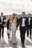Mermaid Spaghetti Straps Lace V-neck Jewel Wedding Dress with Glamorous Appeal BM bride