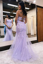 Charming Lilac Mermaid Scoop Neck Prom Dress with Appliques BM bride