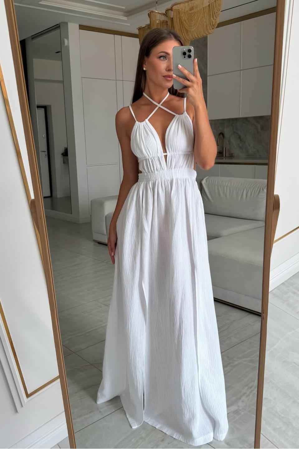 Spaghetti Strap Backless Sleeveless Long Split Prom Dress With Pleated