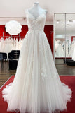 Elegant A-line Tulle V-Neck Open Back Wedding Dress With Lace Ruffles BM bride