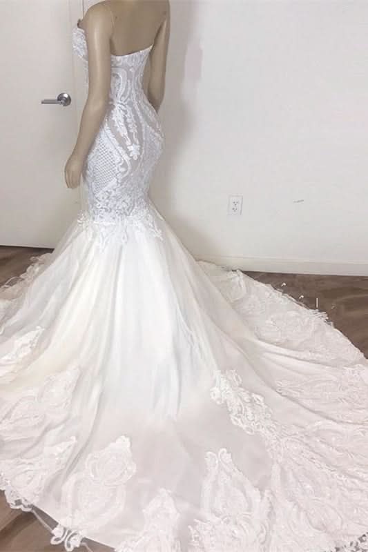 Sweetheart Long Mermaid Wedding Dress with Lace Appliques BM bride
