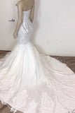 Sweetheart Long Mermaid Wedding Dress with Lace Appliques BM bride