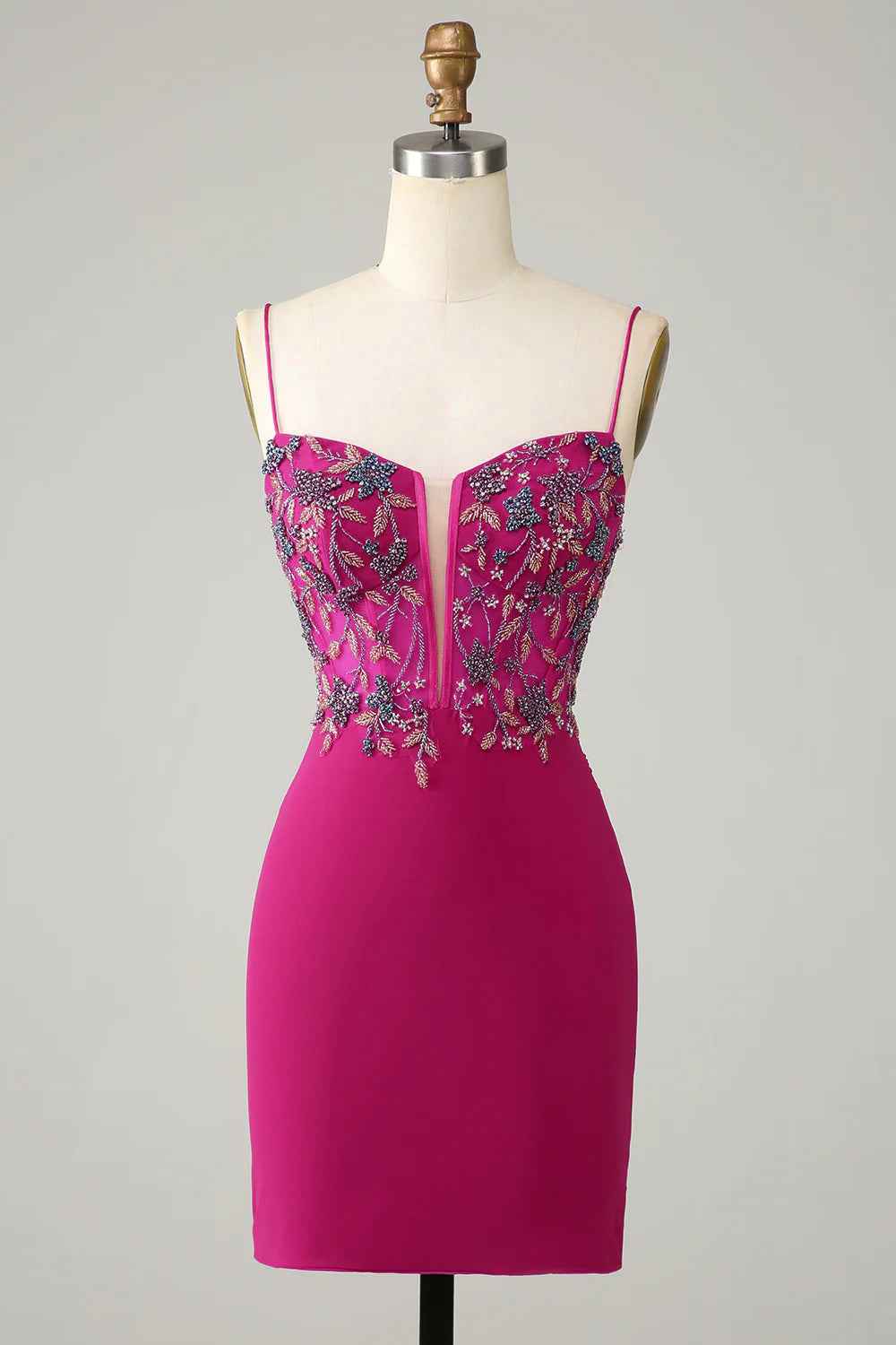 Sparkly Purple Beaded Spaghetti Straps Corset Tight Short Homecoming Dress