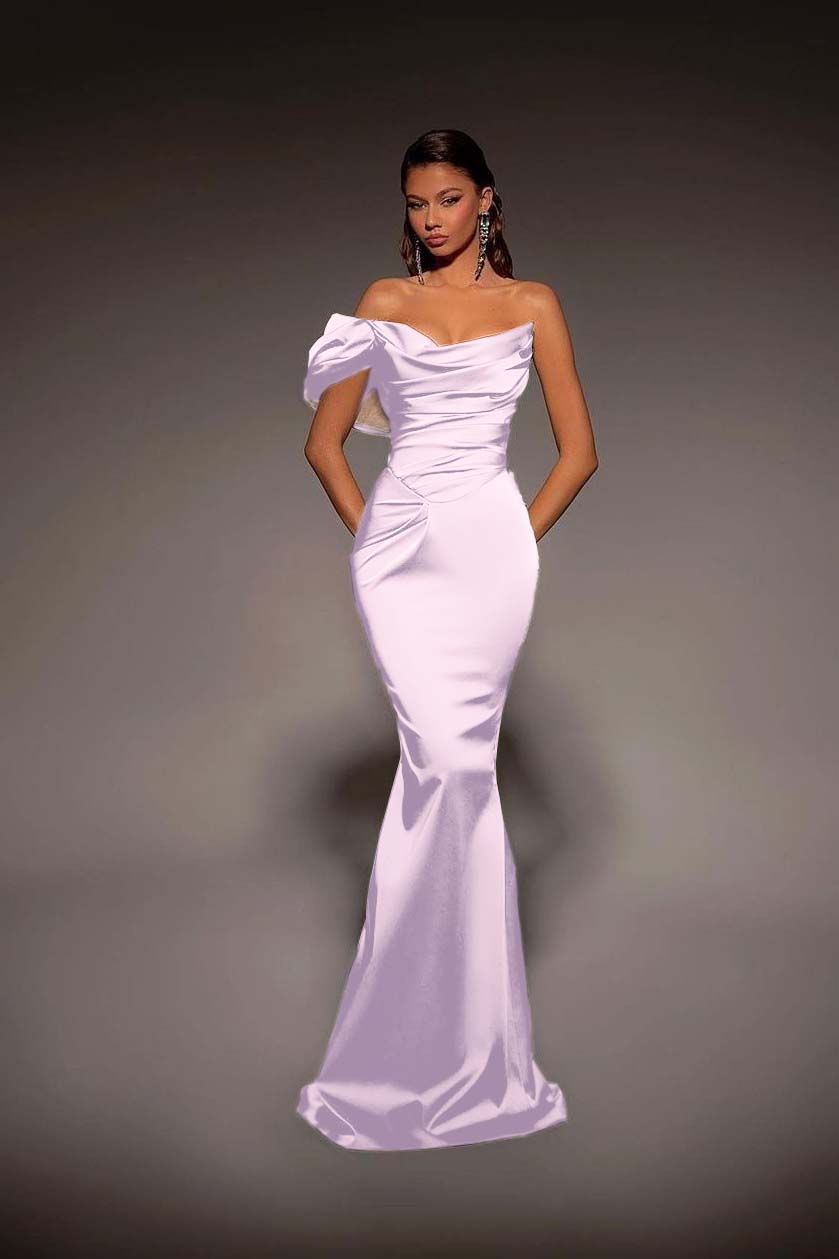 One Shoulder Strapless Long Mermaid Prom Dress With Pleated BMBRIDE