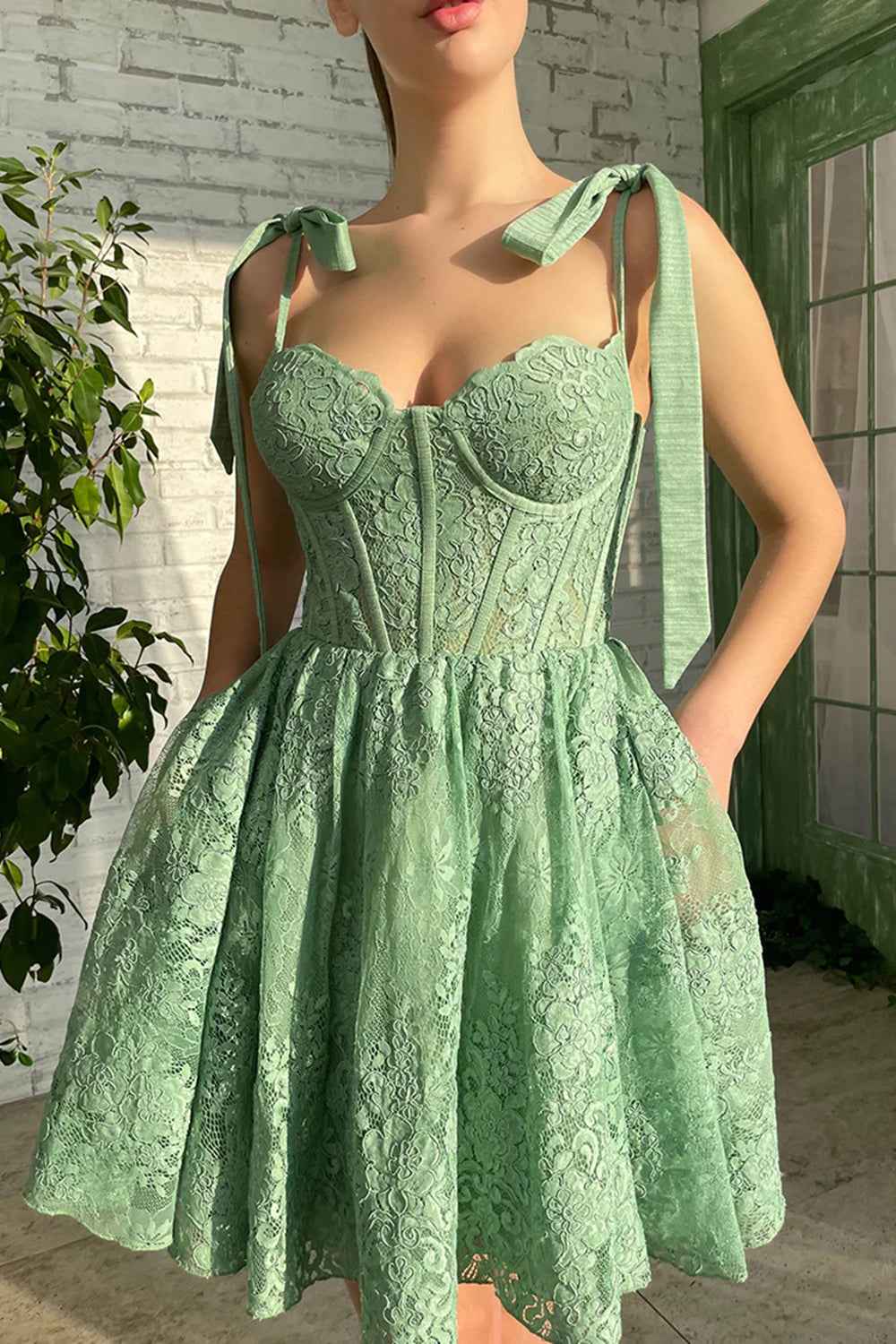 Green Sweetheart Homecoming Dress with Appliques Bmbride