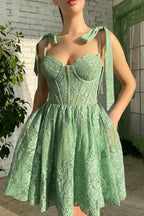 Green Sweetheart Homecoming Dress with Appliques Bmbride