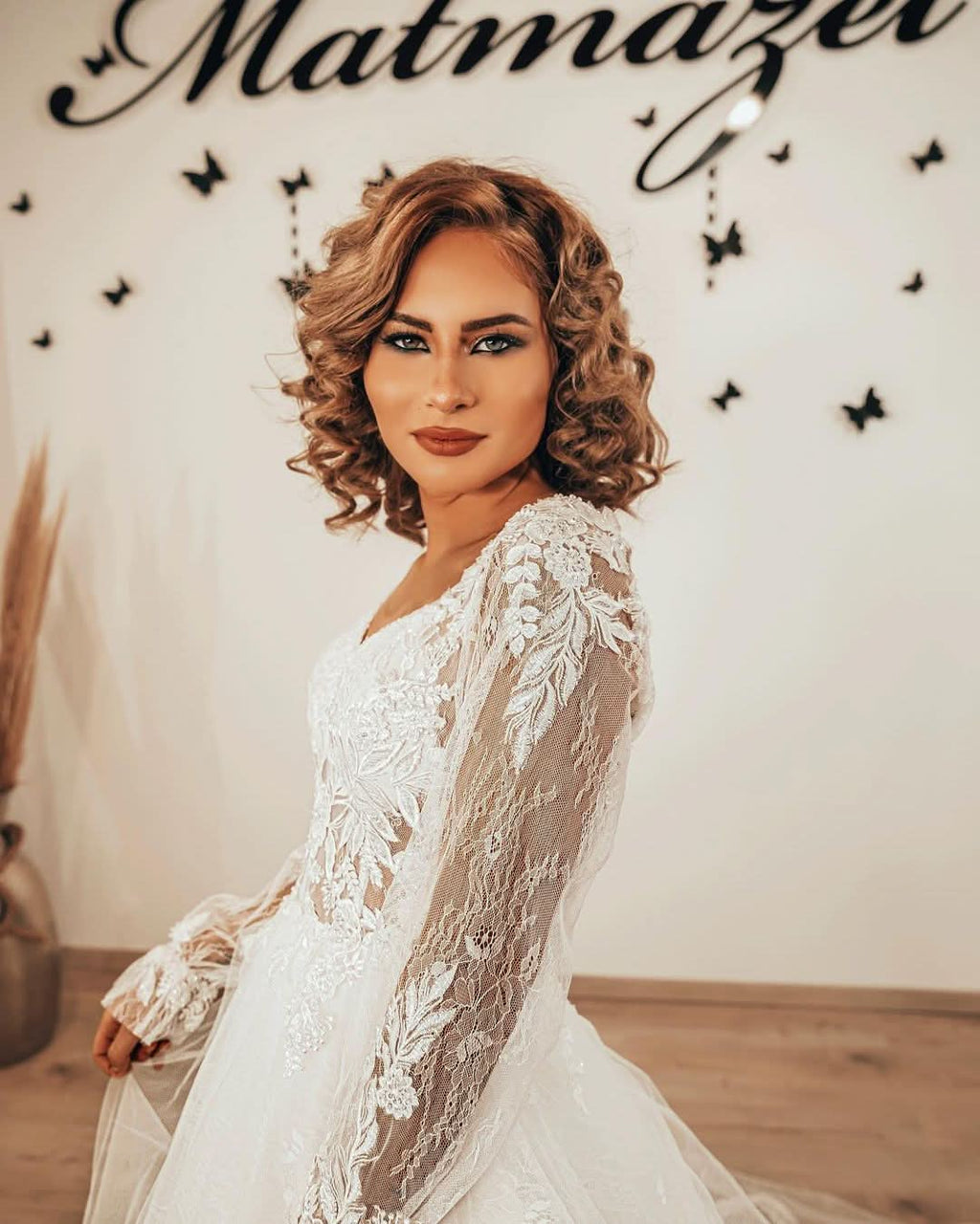 A-Line Sweetheart Long Sleeves Wedding Dress With Lace Appliques Tulle BM bride