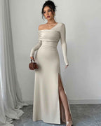 Chic Spandex One Shoulder Long Sleeves Prom Dress With Split HF0001