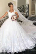 Elegant Long Cap Sleeve Princess Wedding Dress with Tulle Lace BM bride