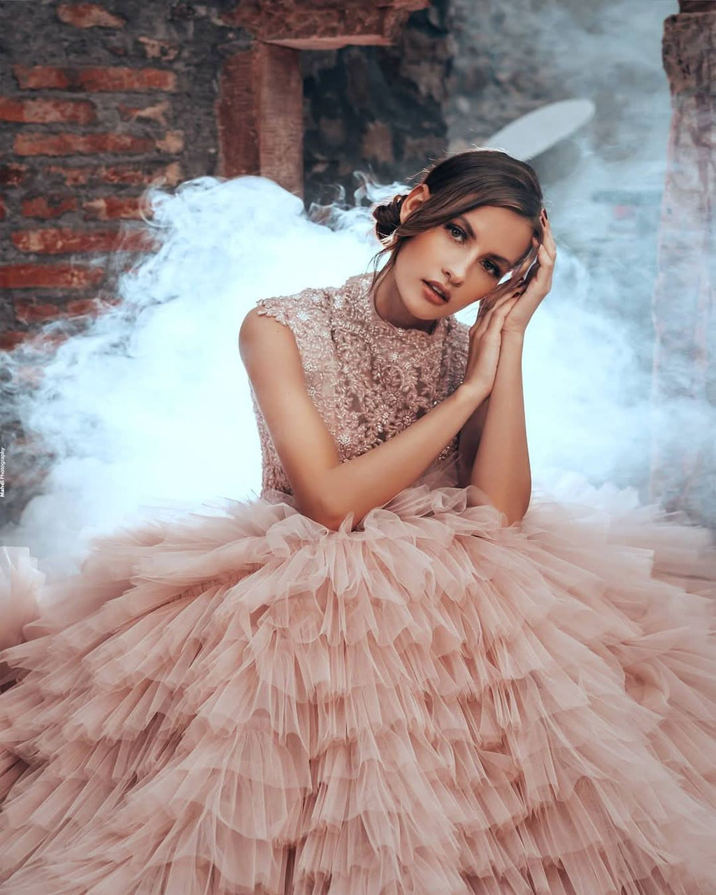Long A-Line Sleeveless High Neck Princess Wedding Dress with Tulle BM bride