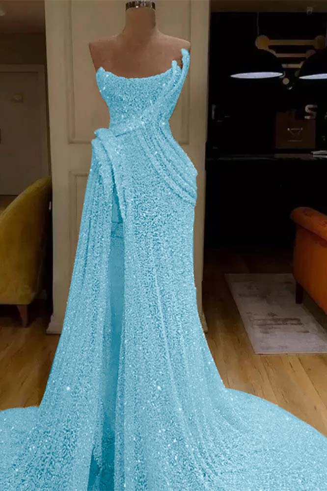 Sequin Strapless Sleeveless Long Mermaid Prom Dress With Split BMBRIDE