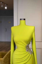 Charming Mermaid Long Sleeves Pleated Evening Dress High Neck With Beadings