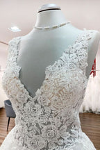 Eye-catching Long A-line Wedding Dresses With White Ruffles Tulle Lace BM bride