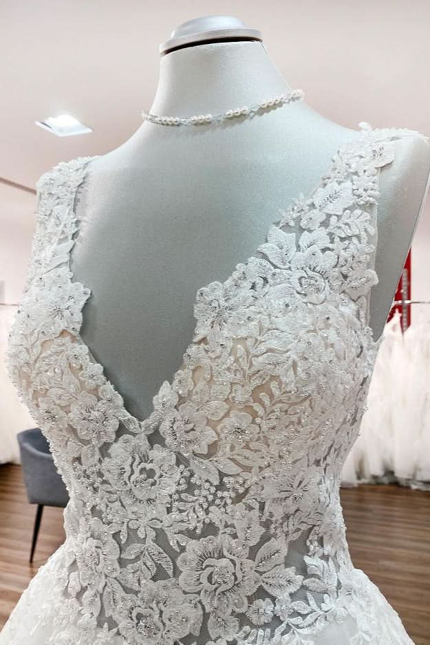 Eye-catching Long A-line Wedding Dresses With White Ruffles Tulle Lace BM bride