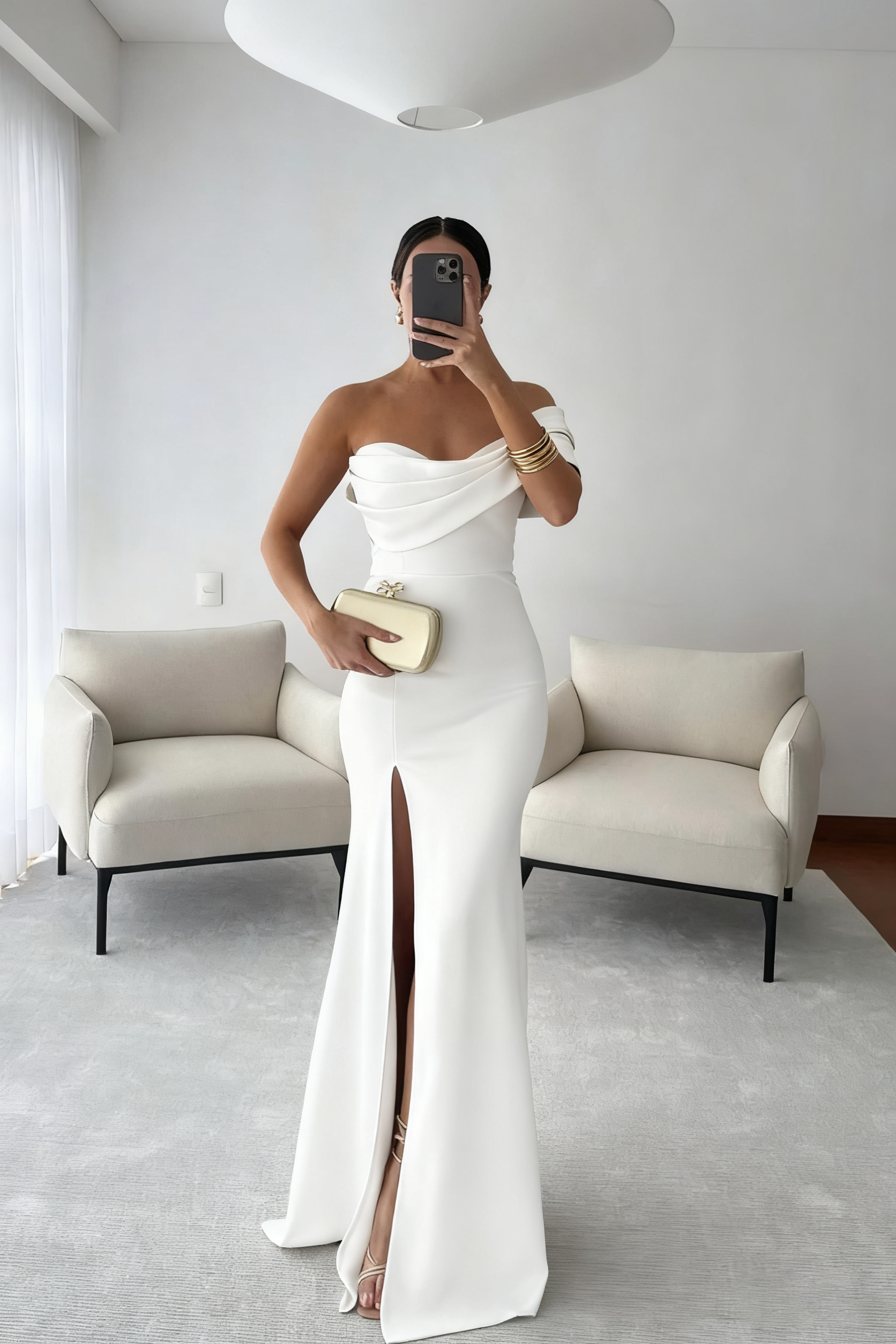 One Shoulder Sleeveless Long Mermaid Prom Dress With Split Pleated BMBRIDE