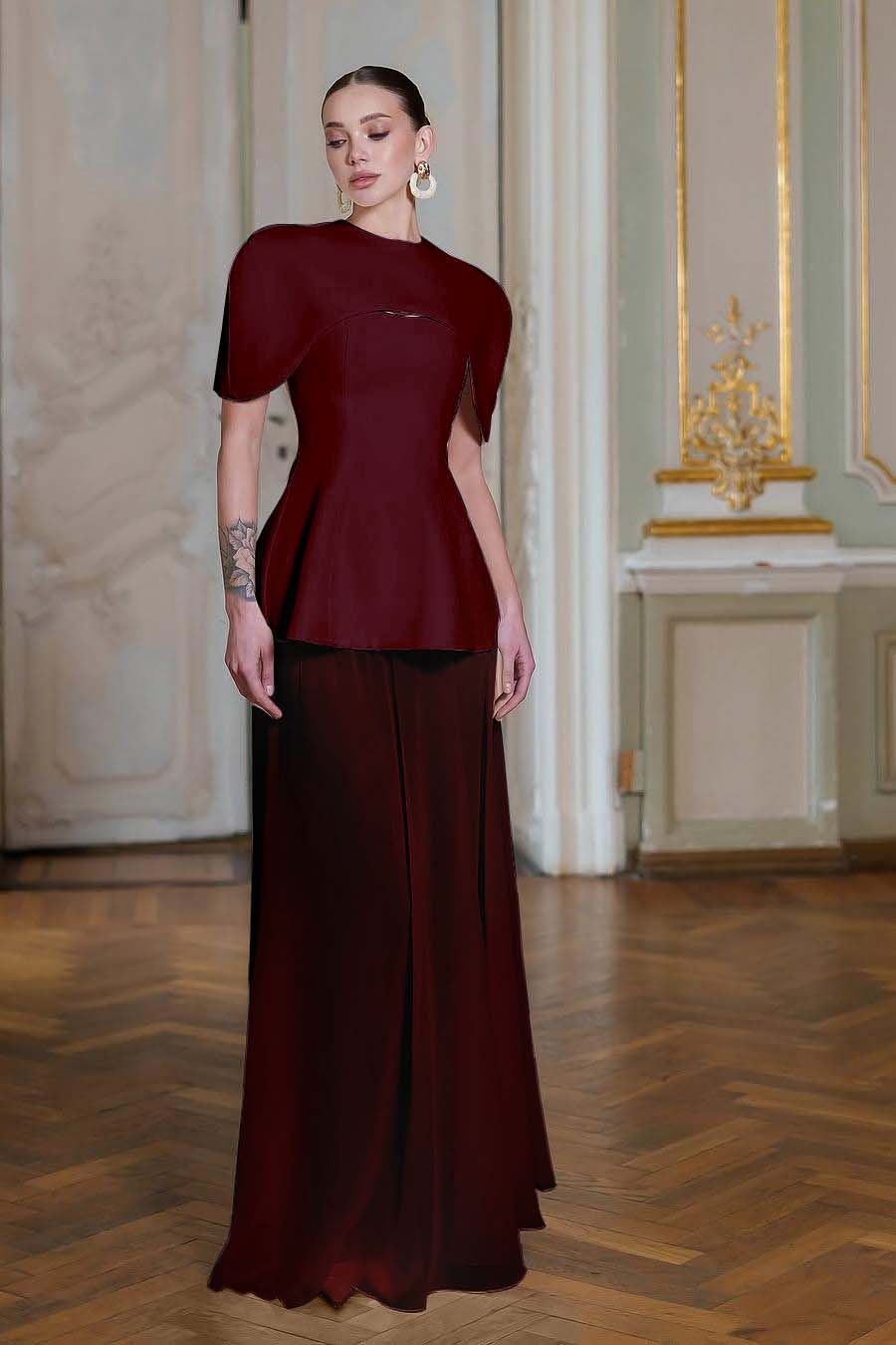 Chiffon Sleeveless Long Mermaid Prom Dress With Pleated Shawl BMBRIDE