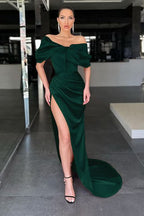 Burnt Orange Off-the-Shoulder Mermaid Prom Dress with Split BM bride