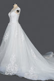 Elegant Cap Sleeve Sheer Tulle Ball Gown Wedding Dress with Lace V-Neck BM bride