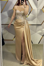Gold Sleeveless Prom Dress with V-Neck, Sequin Appliques BM bride