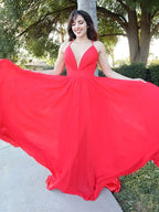 Red Halter V-Neck Evening Dress BM bride