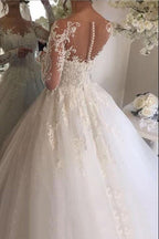 Princess Long Sleeve White Wedding Dress with Appliques BM bride