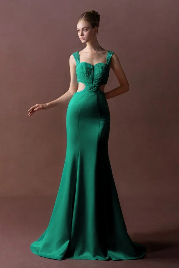 Straps Sleeveless Long Mermaid Prom Dress With Pleated Sequins