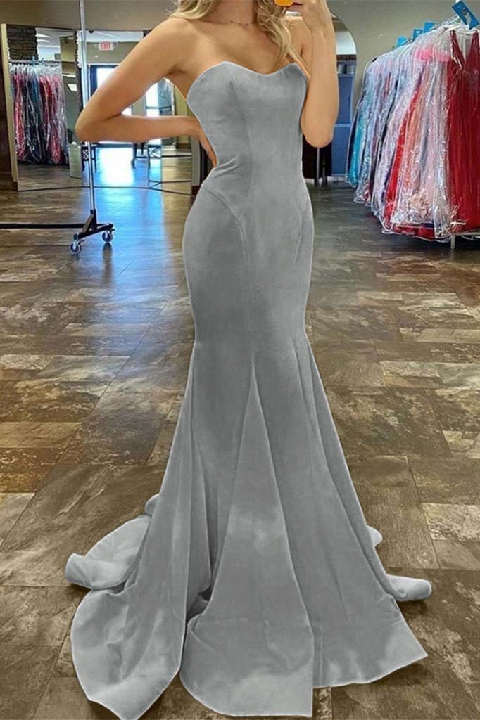 Charming Yellow Strapless Sleeveless Sweetheart Mermaid Long Prom Dress BMBRIDE