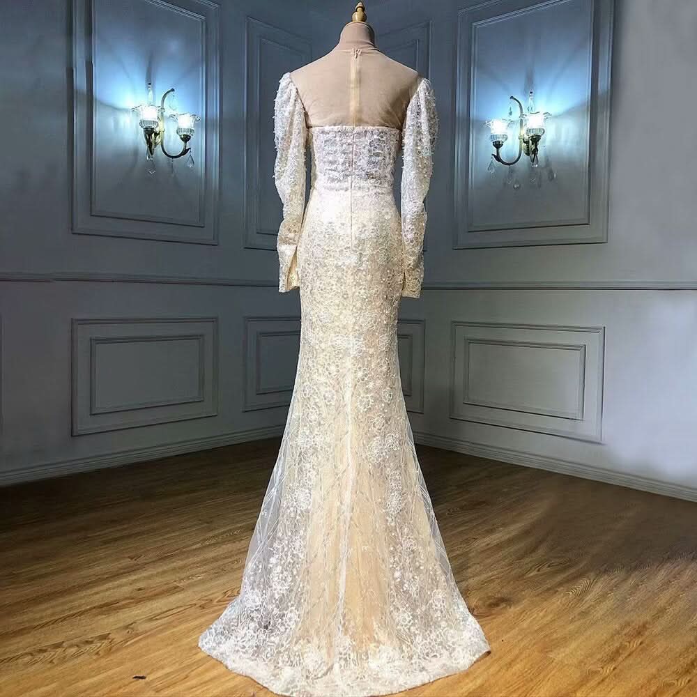 Sexy Sequined V-Neck Mermaid Prom Dress with Long Sleeves BM bride