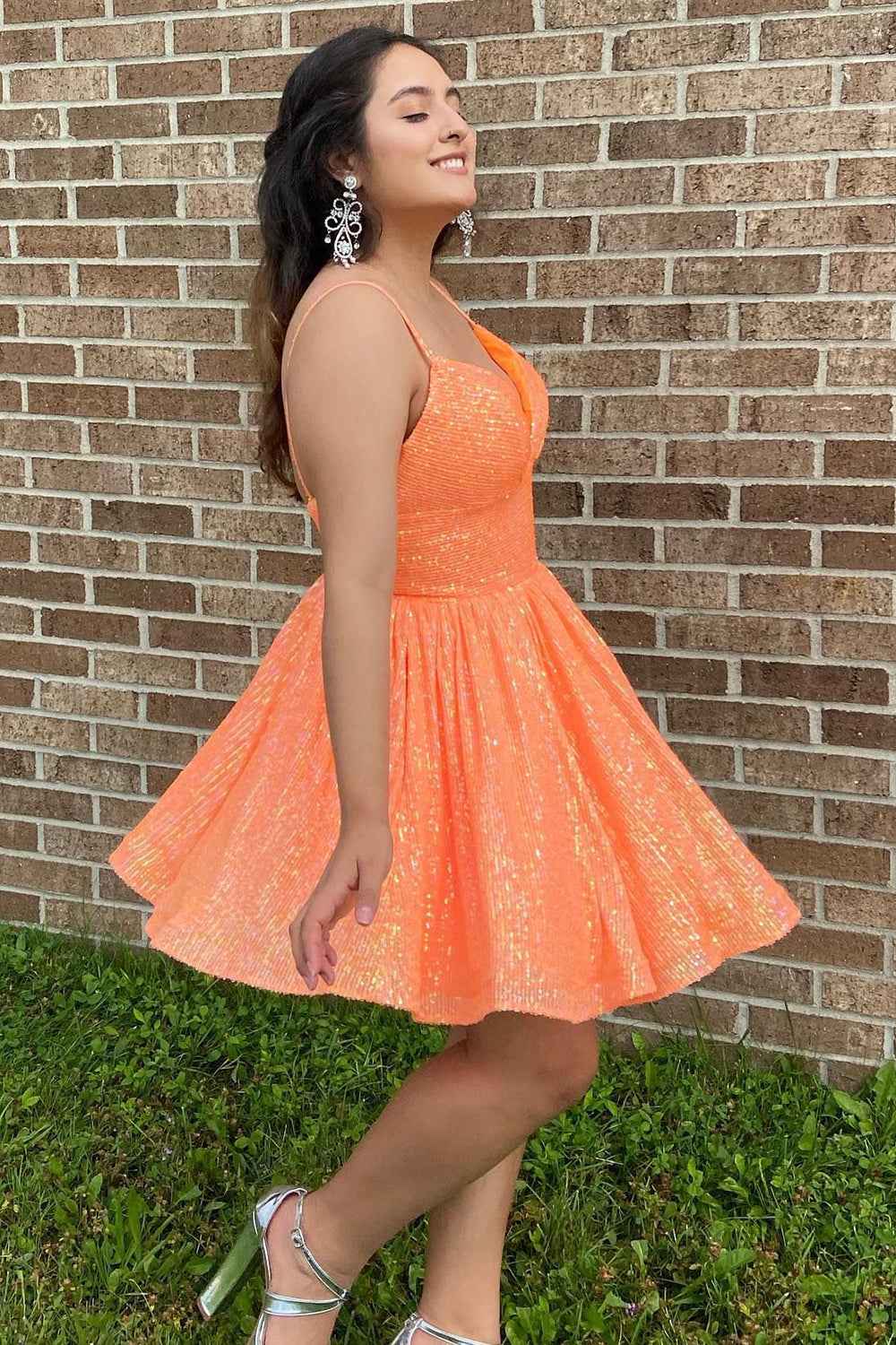 Glitter Hot Pink A-Line Short Homecoming Dress with Pockets Bmbride