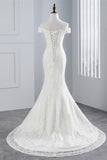 Off-the-Shoulder Long Mermaid Wedding Dress with Lace BM bride