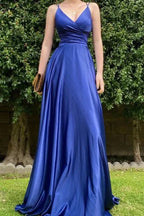 Royal Blue Long Prom Dress with String Back BM bride