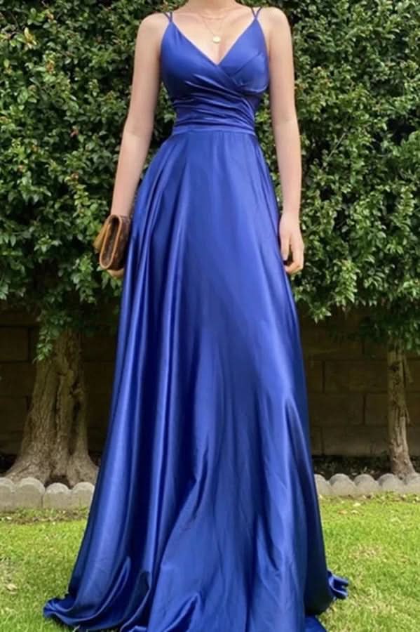 Royal Blue Long Prom Dress with String Back BM bride