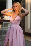 Pink Spaghetti-Straps Evening Dress with Slit BM bride