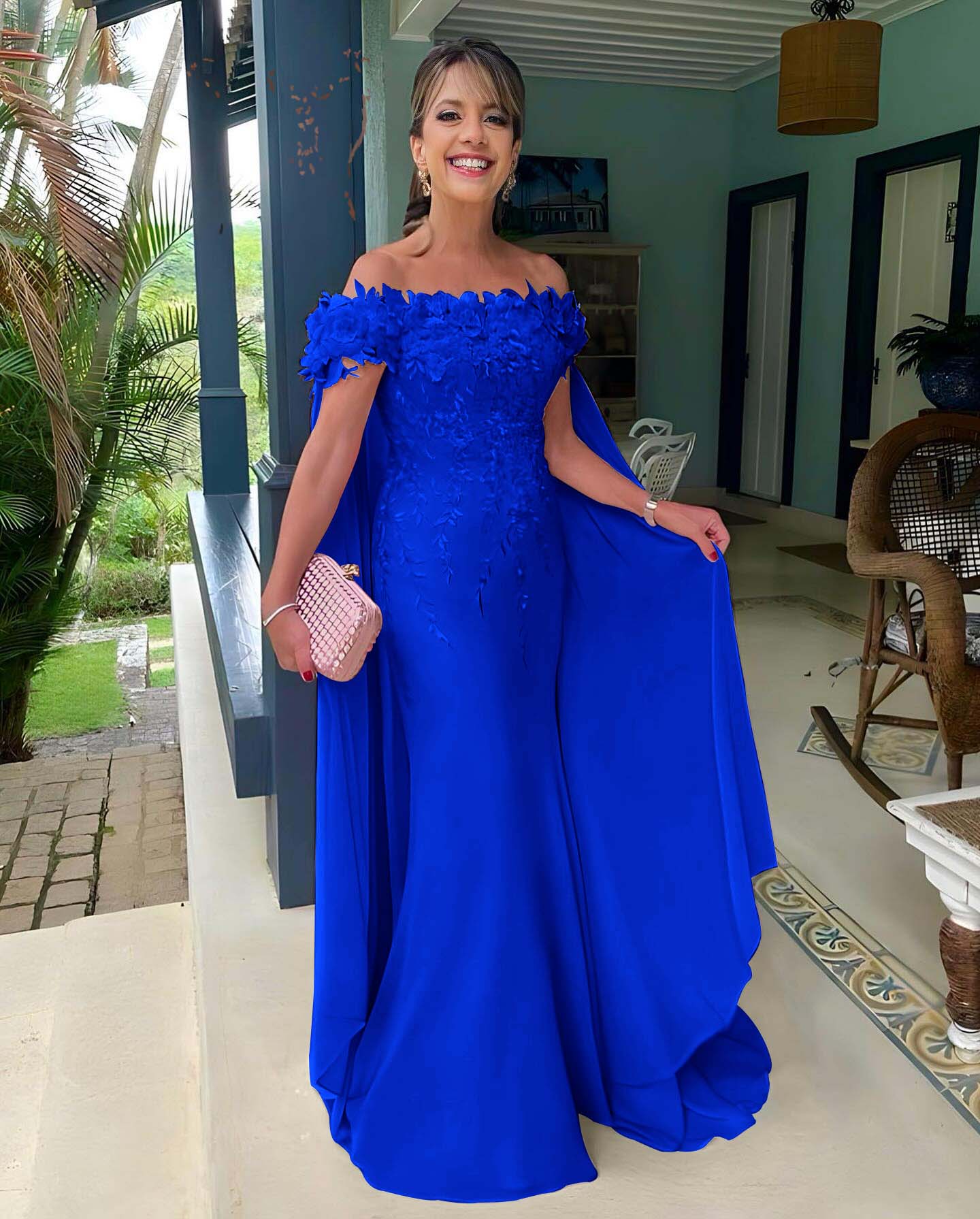 Off the Shoulder Sleeveless Long Mermaid Prom Dress With Appliques BMBRIDE