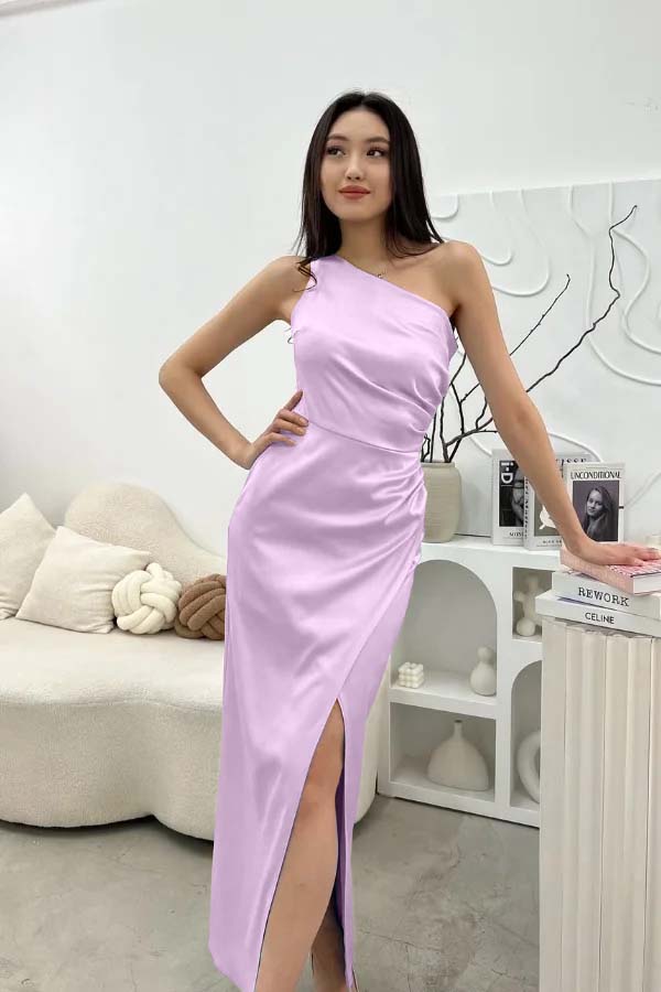 Chic Sleeveless One Shoulder Long Prom Dress With Pleated Split BMBRIDE