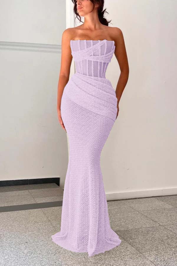 Shining Strapless Sleeveless Mermaid Long Prom Dress With Pleated BMBRIDE