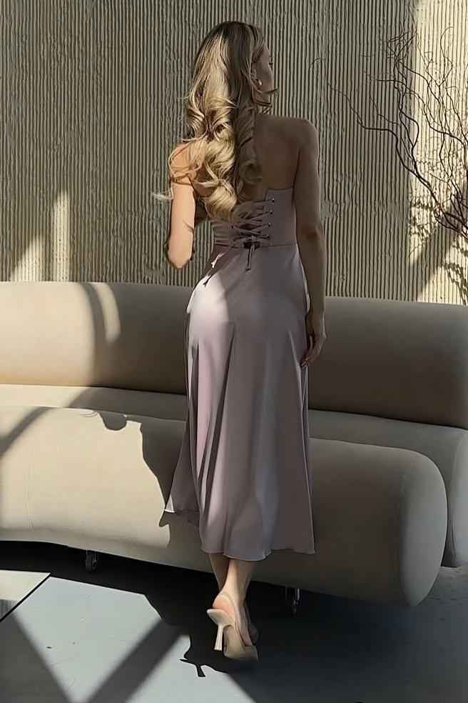 Charming Strapless Sleeveless Tea Length Prom Dress With Pleated