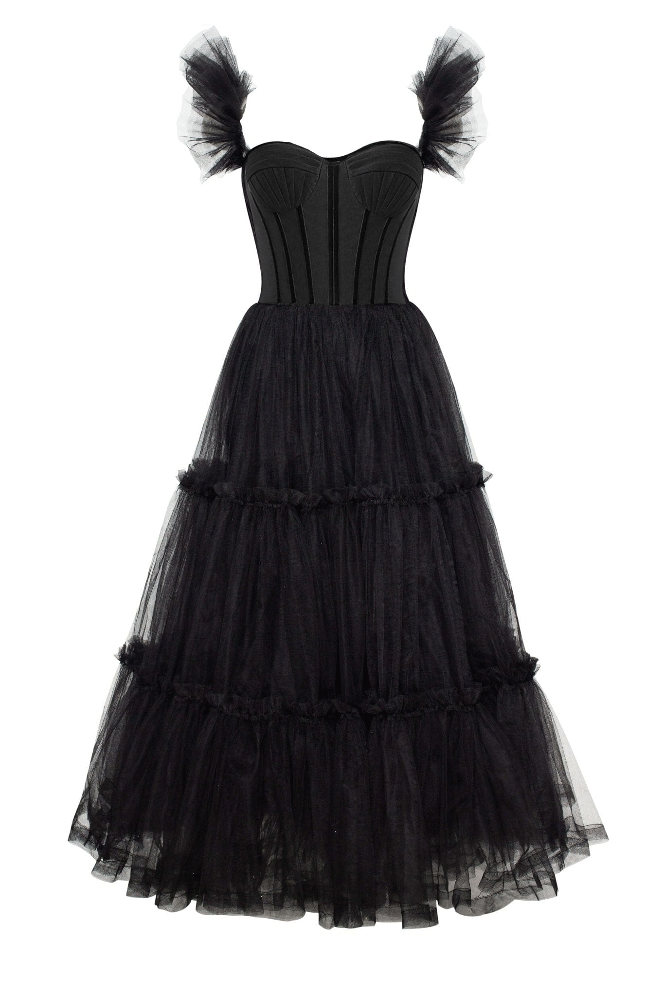 Elegant A-Line Corset Ruffled Tulle Prom Dress BM bride