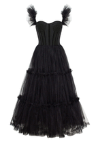 Elegant A-Line Corset Ruffled Tulle Prom Dress BM bride