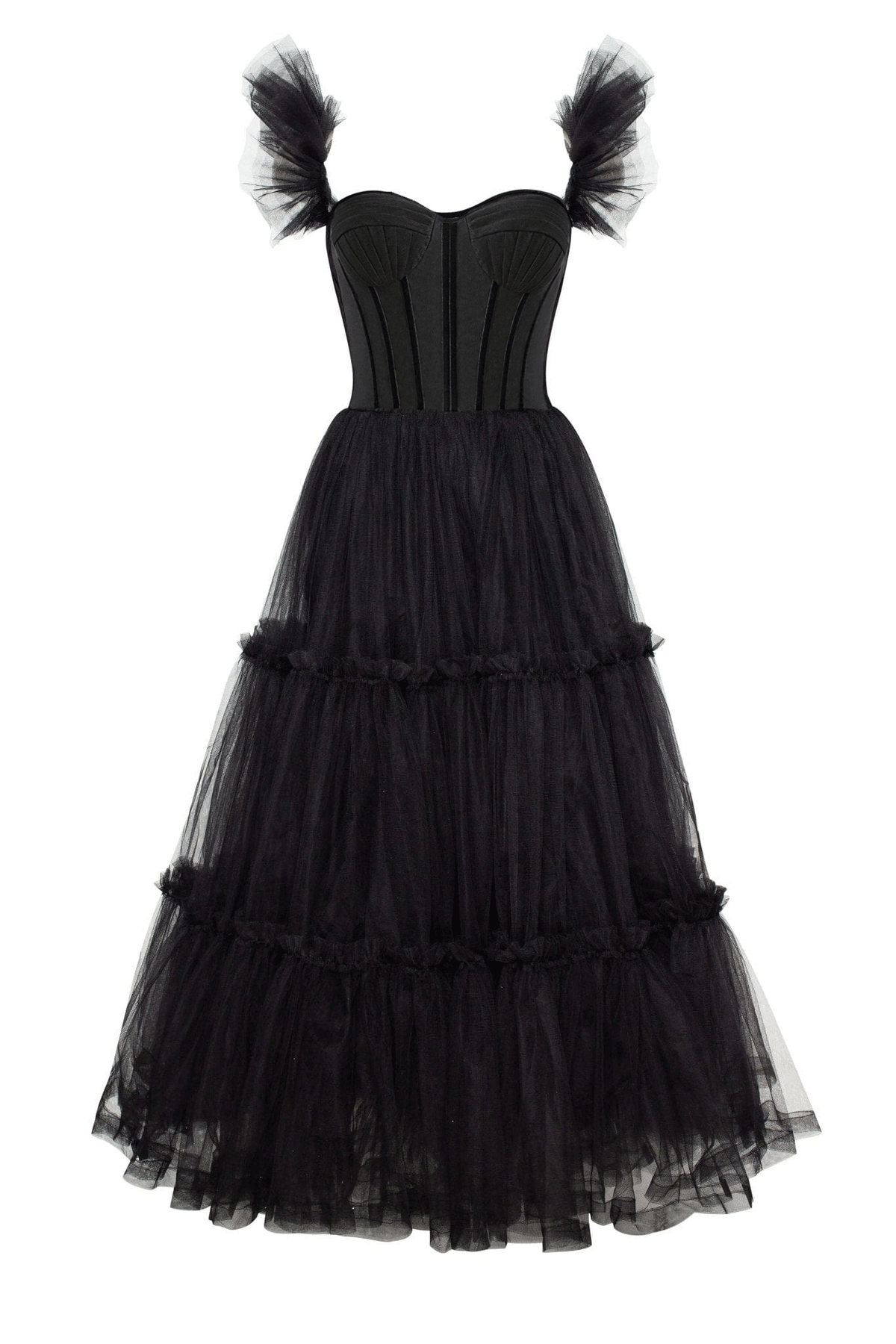 Elegant A-Line Corset Ruffled Tulle Prom Dress BM bride