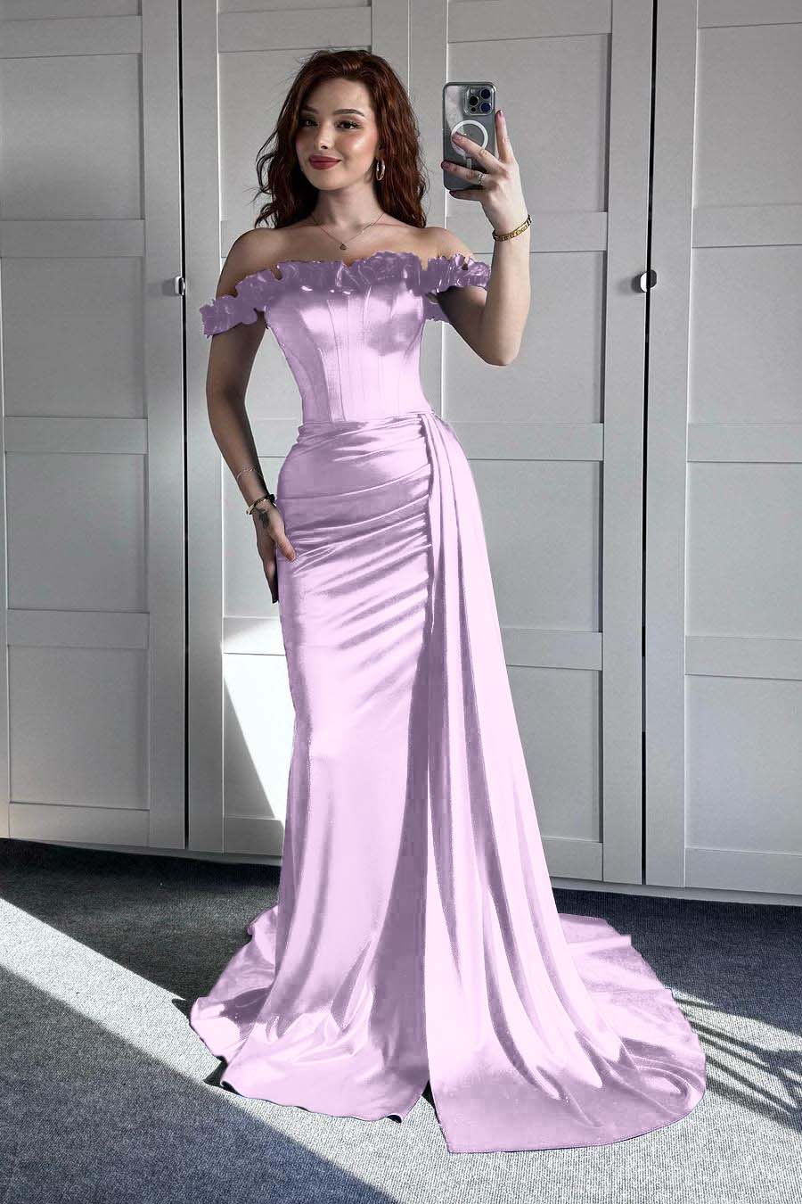 Off the Shoulder Sleeveless Mermaid Long Prom Dress With Ruffles
