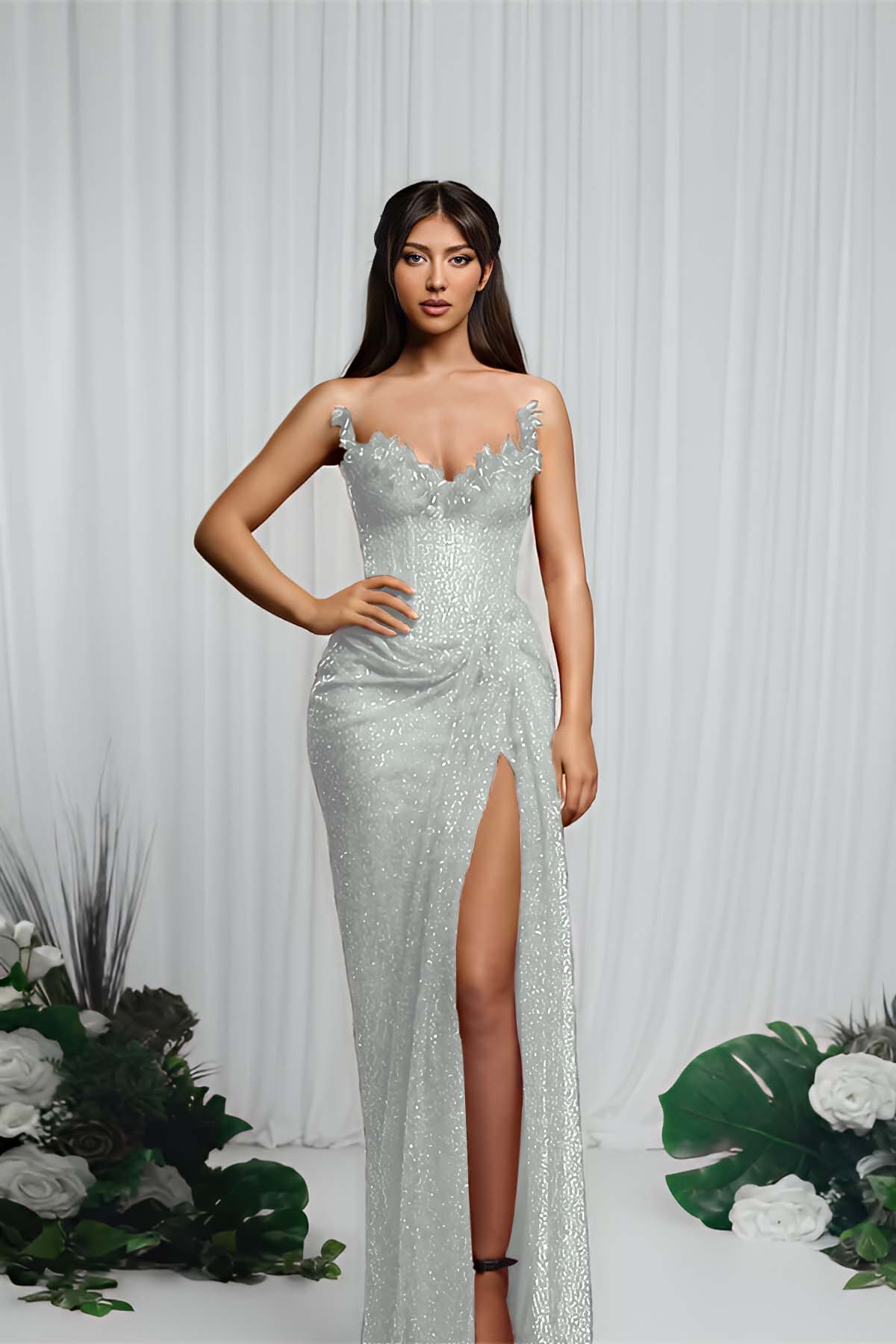Strapless Sleeveless Mermaid Prom Dress With High Split Pleated BMBRIDE