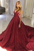 Burgundy Sequin Sleeveless Evening Dress BM bride